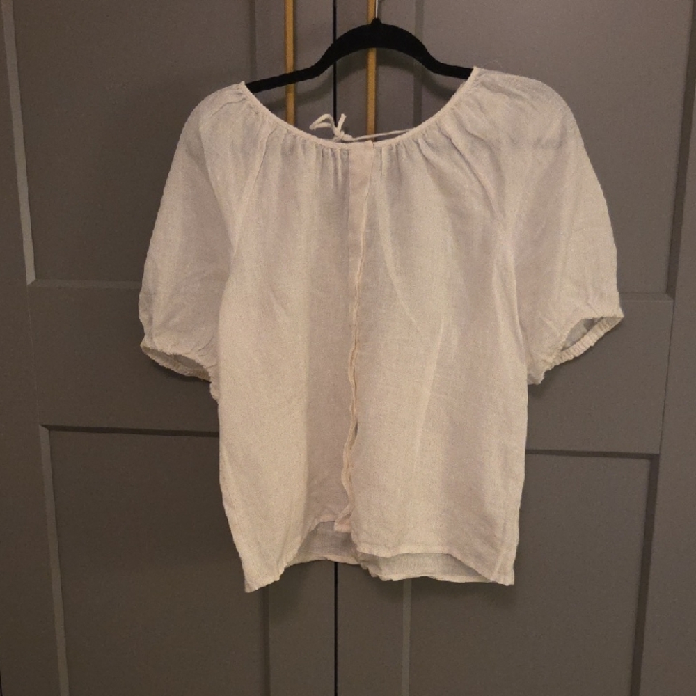 J. Crew White Linen Short Sleeve Blouse